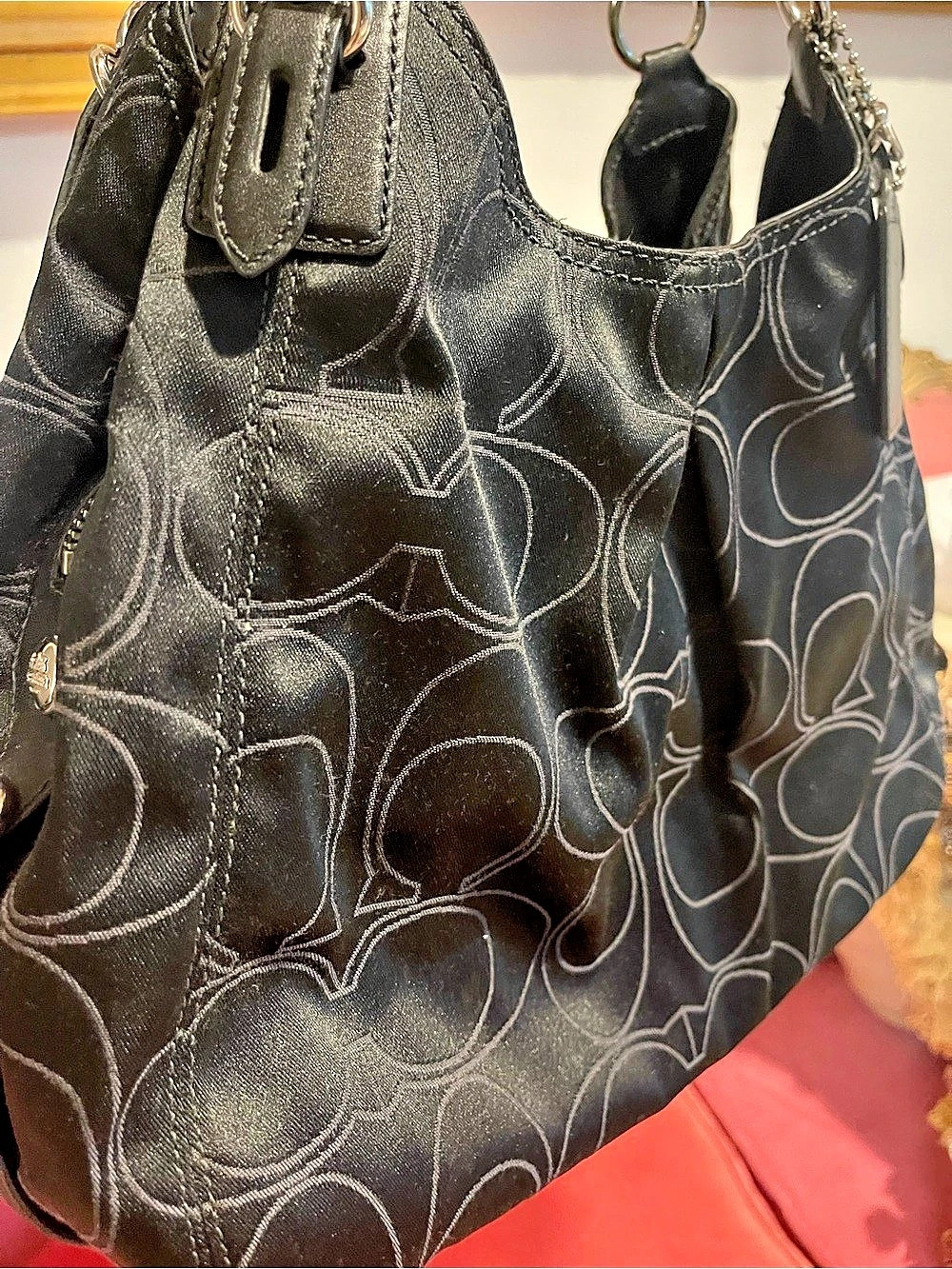 Coach Madison Maggie Black Op Signature Hobo 16153